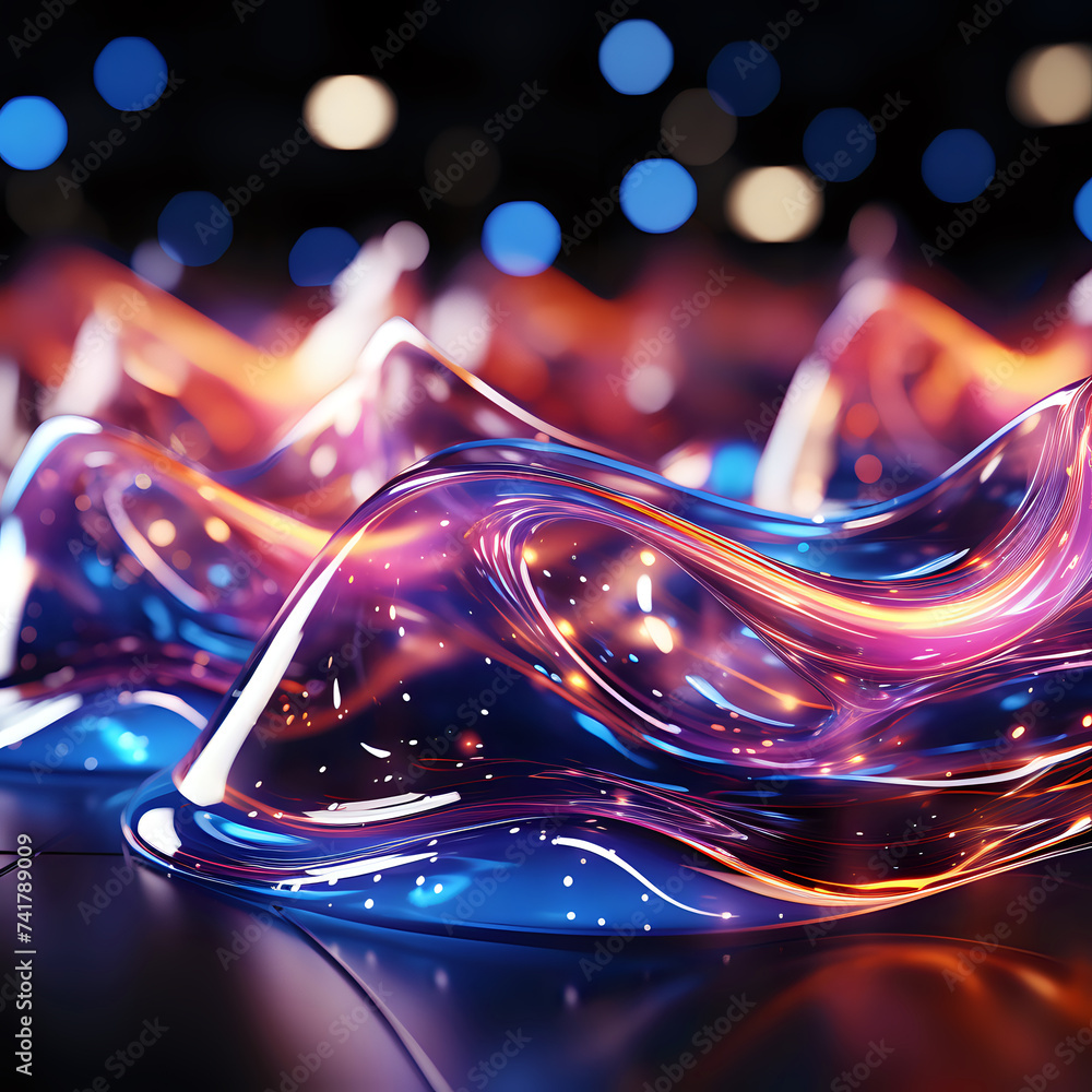 Poster dynamic abstract waves on dark background. this image features vibrant abstract waves, ideal for ill