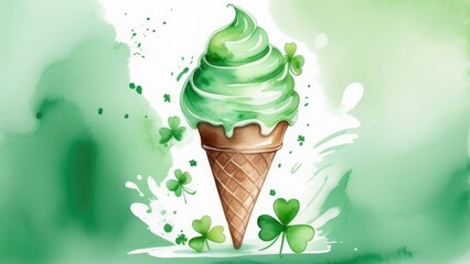 carob green ice cream for St. Patrick's Day - obrazy, fototapety, plakaty