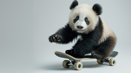 Cute panda playing skateboard