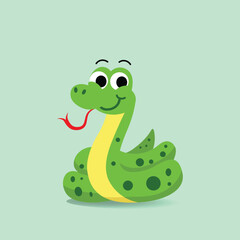 Cute cartoon Snake Vector illustration.Baby green snake