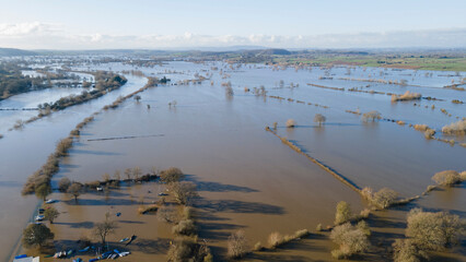Flooded farmland in Tewkesbury, UK