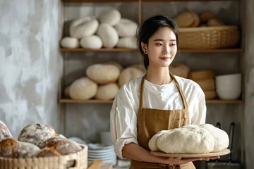 Gordijnen asian woman cooking making breads © Jorge Ferreiro