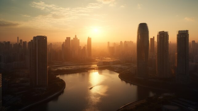 Shenzhen city skyline at sunset