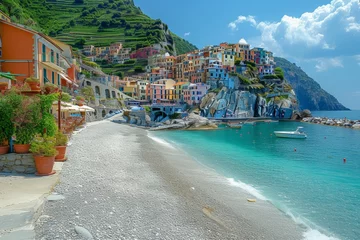 Türaufkleber Strand von Positano, Amalfiküste, Italien Colorful houses on the coast of Italy