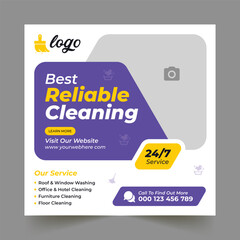 Corporate office and house cleaning service business promotion social media post or web banner template design. Housekeeping, wash, clean, or repair service marketing flyer