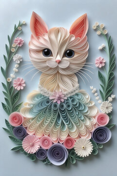 Gato cuco de papel con florituras - portada infantil para libro