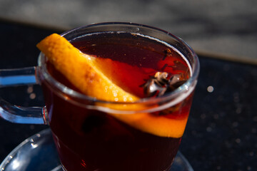 Winter fruit tea with orange, cloves and cinnamon