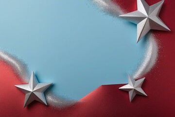 Red and Blue Background with Silver Star Border Decorations
