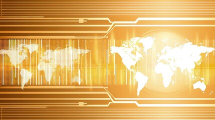 A glowing digital world map overlays a dark, intricate circuit board, symbolizing global connectivity and technology. Tech and globe merge, brilliance emerges.