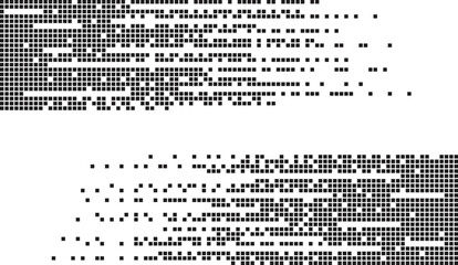 Abstract monochrome pixelated background. Pixel art horizontal lines from up and down. Copy space in the middle. Scattered loose data. Technology and cyber security check backdrop.