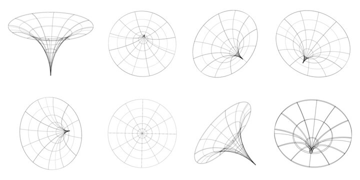 Set of wireframe geometric shapes in different shapes on a white background. Geometric shapes from the black lines. Polygonal shapes for your projects. 3D. Vector illustration.