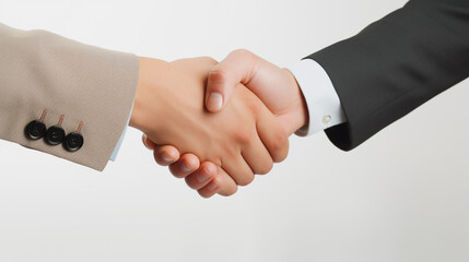 Close up of handshake on white background. Abstract concept of teamwork.