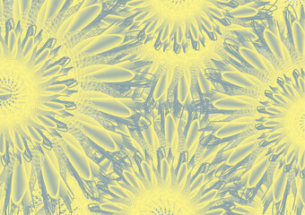 Fototapeta na wymiar Floral yellow-green backdrop for textiles or wallpapers. Linear background as flowering daisies for fashion trends, business concepts, covers, scrapbooking, interiors, tiles, posters or textiles, etc.