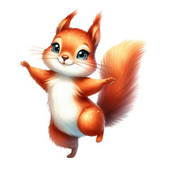 Cartoon squirrel isolated on transparent background. Watercolor illustration.​.