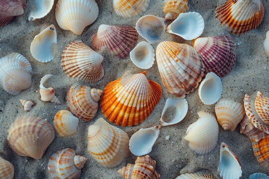 beautiful shells in the sand on the beach