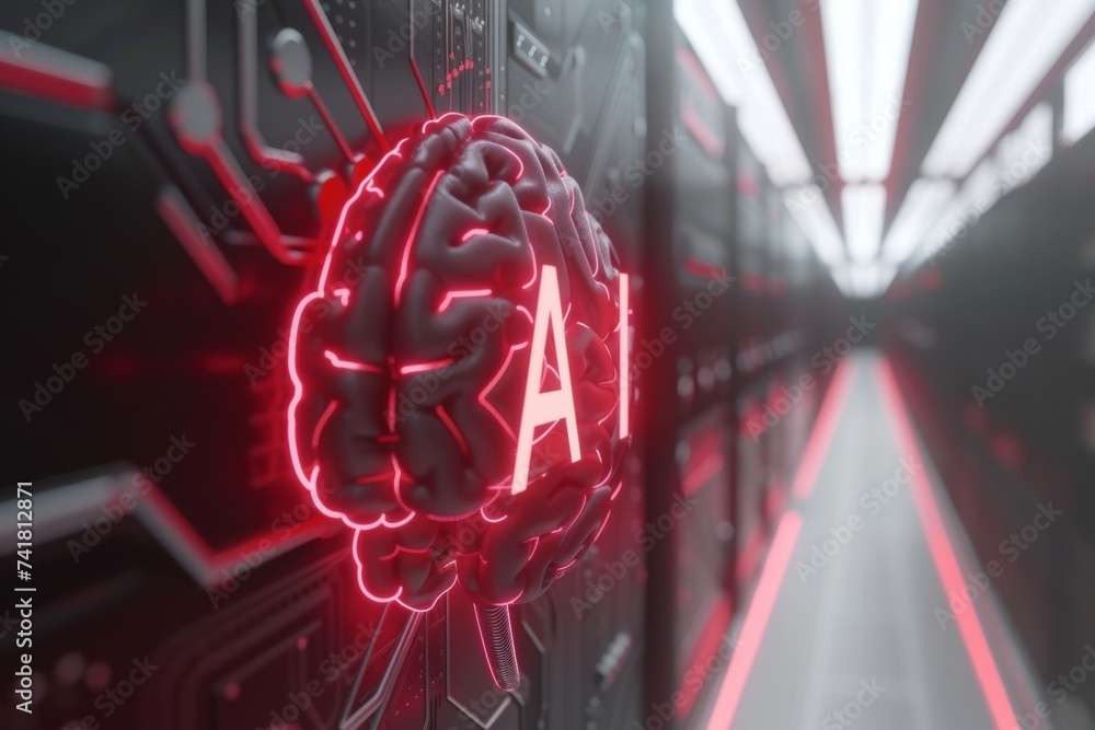 Poster ai brain chip ar. artificial intelligence mental endurance human system on chip mind circuit board. 