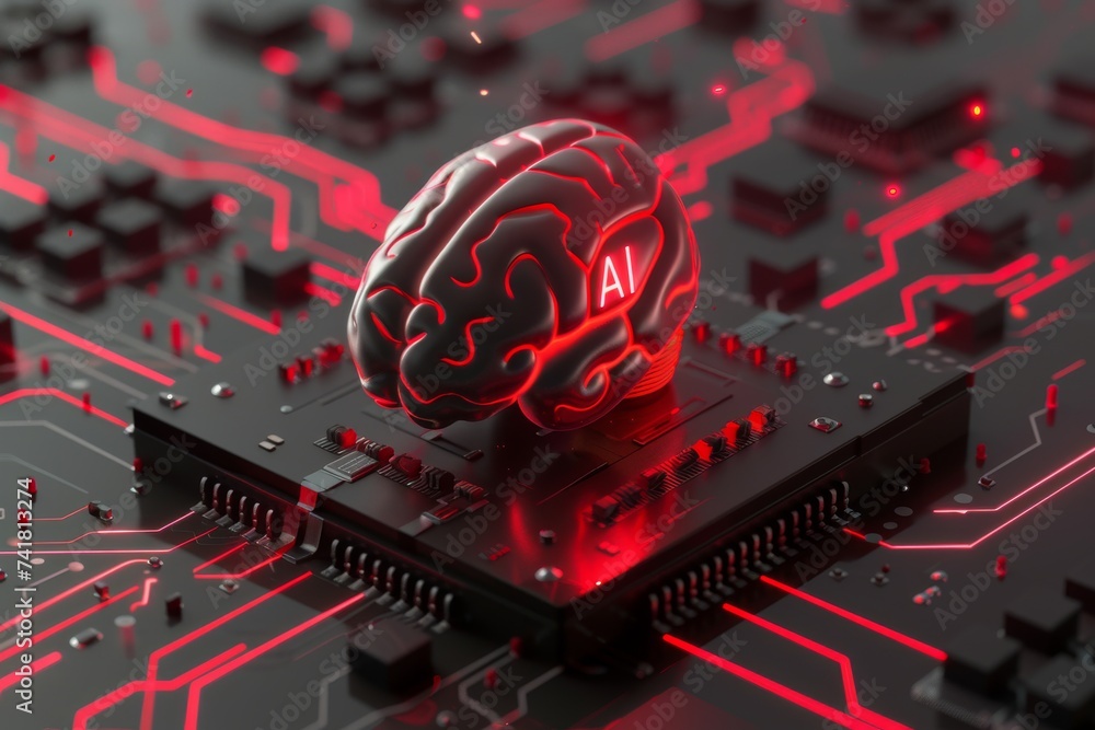 Poster ai brain chip api. artificial intelligence game development human bci mind circuit board. neuronal n