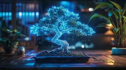 Rolgordijnen Hologram tree, Generative AI © SergIO