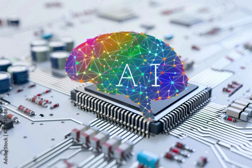 Poster ai brain chip biopsy. artificial intelligence medical education technology mind neurotransmitter bin