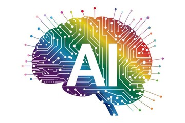Fototapeta premium AI Brain Chip neurotrophin 3. Artificial Intelligence cognitive computing impact mind ensemble learning axon. Semiconductor cochlear implants circuit board structural connectivity