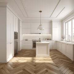 Fototapeta na wymiar Unfinished project of classic kitchen with wooden