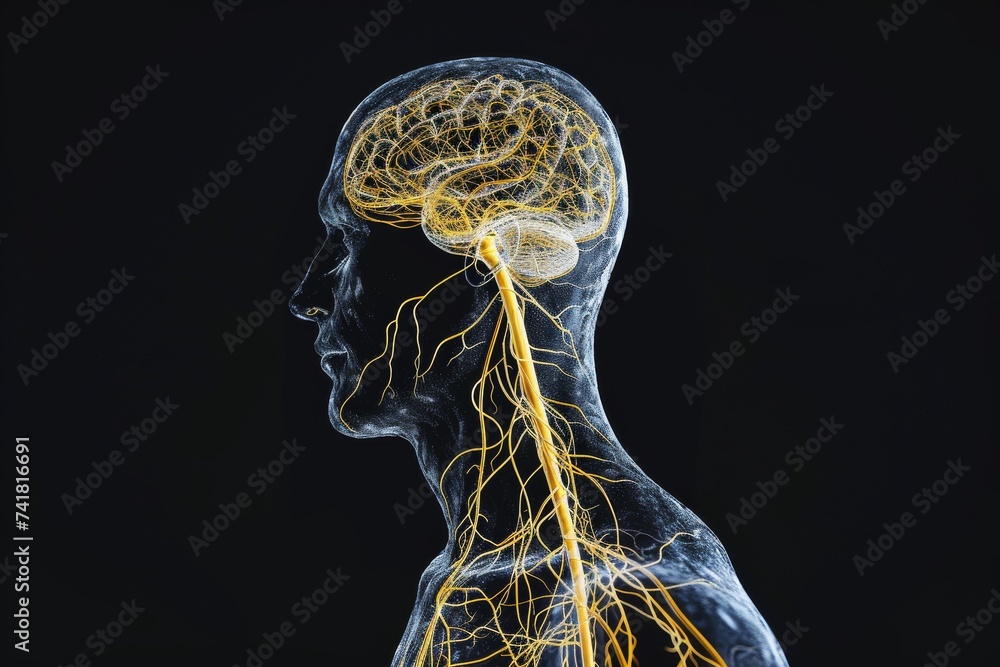 Poster ai brain chip brain synapse. artificial intelligence healthtech tool mind customer relationship mana