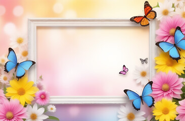 Frame with flowers and butterflies with place for text