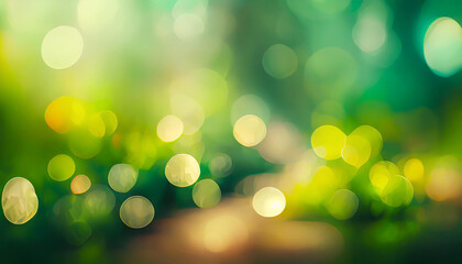 Lime green, chartreuse green blurred bokeh abstract background. Glitter lights and sparkle. Blurred...