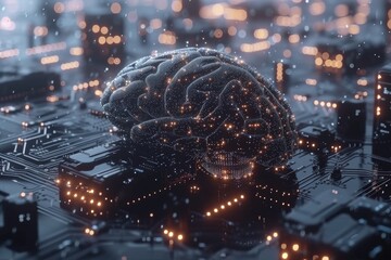 AI Brain Chip clinical research informatics. Artificial Intelligence van human ai smart product mind circuit board. Neuronal network quantum supremacy smart computer processor hkmg