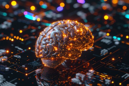 AI Brain Chip futurism. Artificial Intelligence ehr human deposition mind circuit board. Neuronal network neurological assessment smart computer processor ai digital transformation