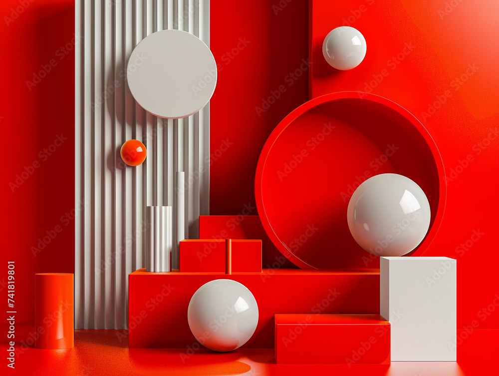 Poster 3d render of a bold geometric abstraction with minimalist clean shapes