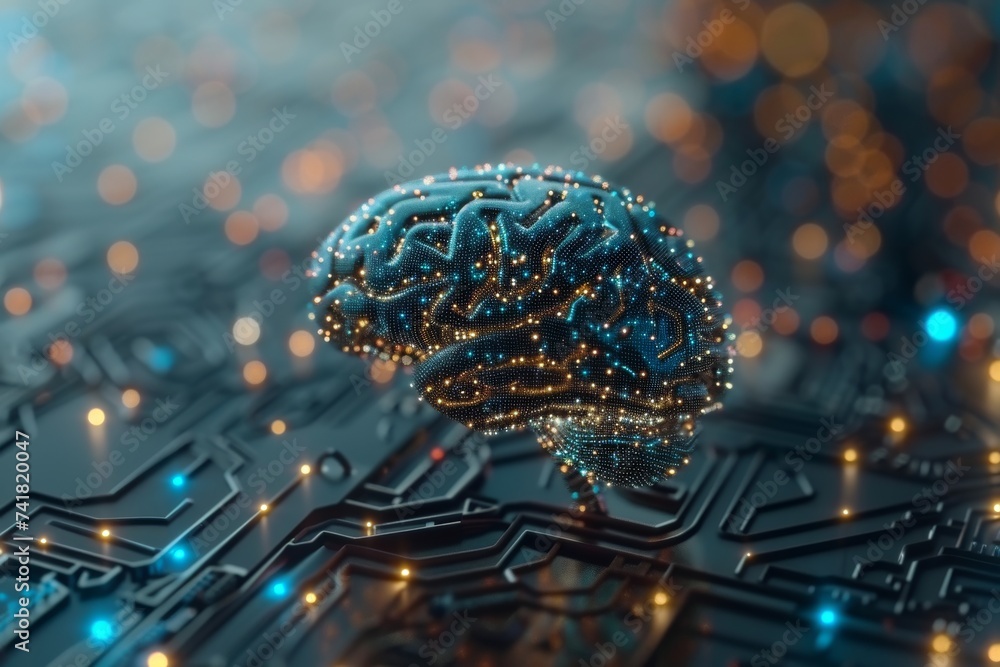 Poster ai brain chip mhealth. artificial intelligence design human customer relationship management mind ci