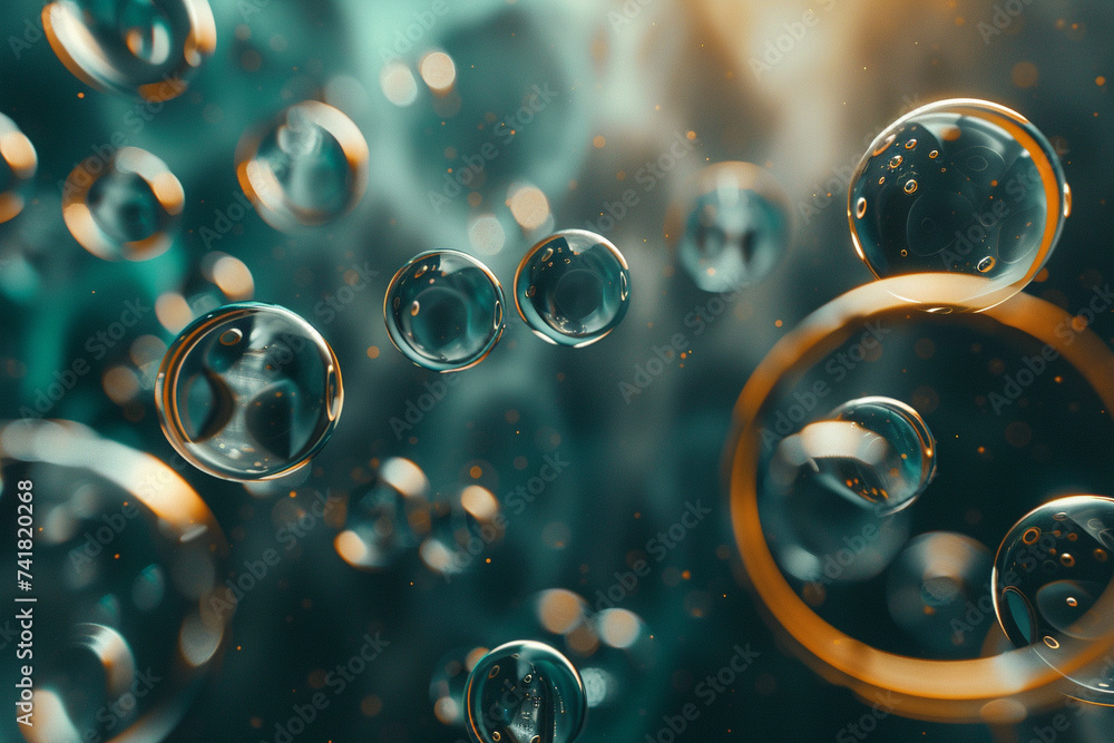 Poster 3d render of a digital realm of infinite floating geometric orbs and rings