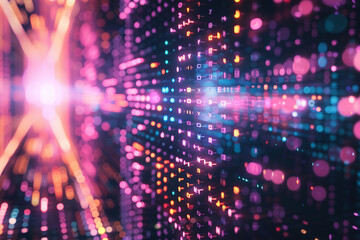 Fototapeta premium 3d render of a cybernetic neon grid with floating data streams