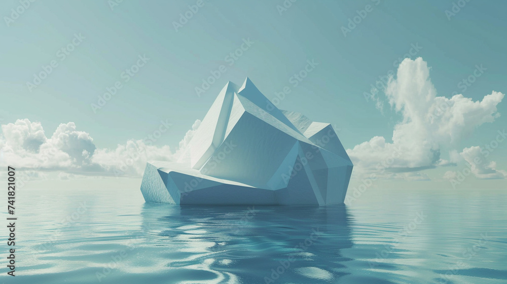 Poster 3d render of a minimalist representation of a geometric iceberg in the ocean