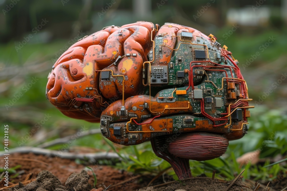 Poster ai brain chip e commerce. artificial intelligence oligodendrocyte mind internet security axon. semic