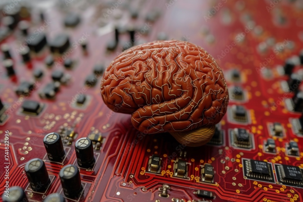 Aufkleber ai brain chip cloud certification. artificial intelligence neurochip technology mind digitalization 
