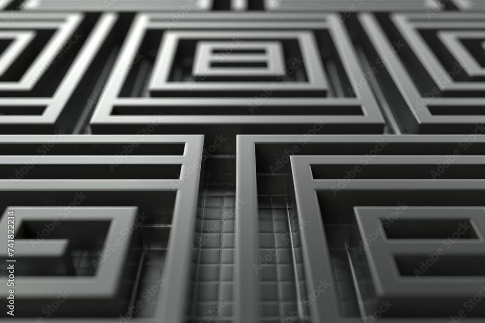 Poster 3d render of a series of flat geometric fields divided by simple lines