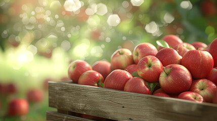 Juicy red apples in wooden Box