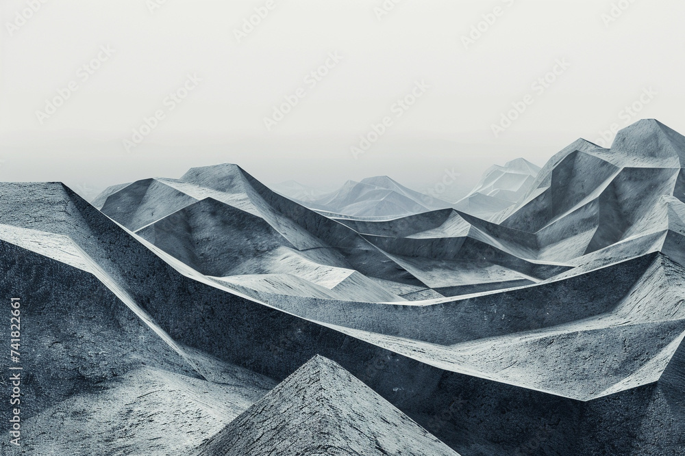 Poster 3d render of a stark landscape with a series of repeating geometric hills