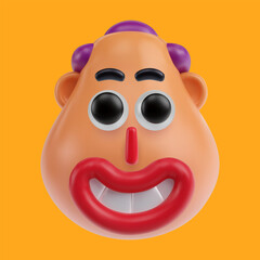 Funny cartoon human head smiling boy or men in realistic 3d style. Bright positive character design. Colorful vector illustration.