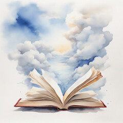 watercolor graphics with a book with blue smoke