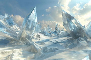 3d render of a virtual reality landscape of sharp crystalline structures