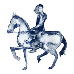 Fototapeta premium Medieval knight on a horse silhouette design. Watercolor hand painted fairytale illustration. Warrior fantastic clipart isolated on a white background. Kingdom themed graphics.