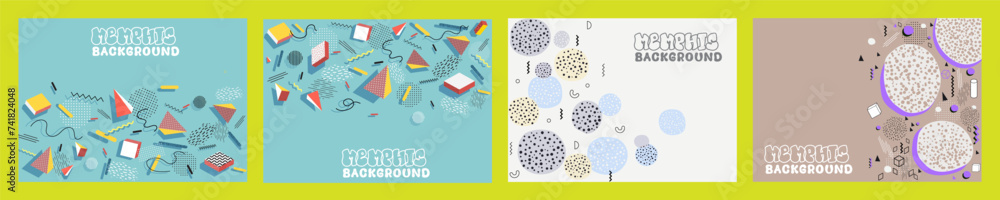 Poster set of the template with multicolor neo memphis on the border position and space for text. memphis b