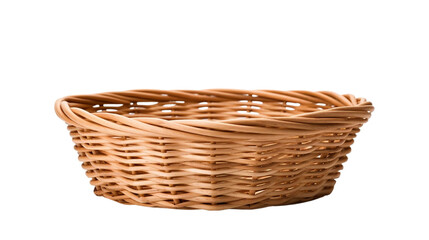 Wicker basket isolated on transparent background. Empty wicker basket.