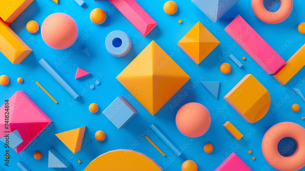 Poster 3d render of vibrant geometric shapes forming a minimalist abstract pattern
