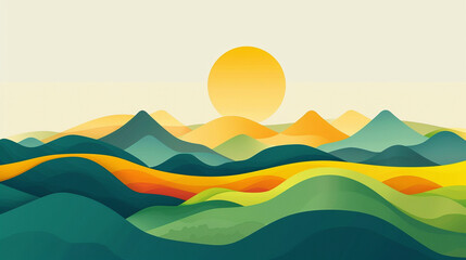 Illustration of a clean geometric landscape with a minimalist mountain range