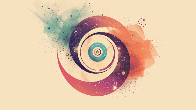 Illustration of a geometric bohemian spiral with minimalist flair