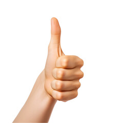 Human hand showing thumb up sign, isolated on transparent background.
